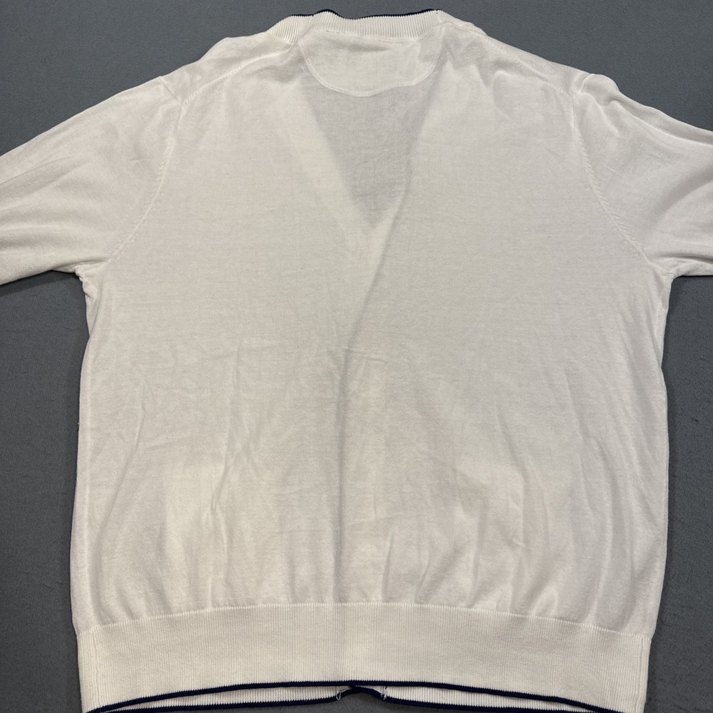 SWEATER CARDIGAN MENS LARGE ARGYLECULTURE Argyle WHITE BUTTON NAVY TRIM - Picture 7 of 9